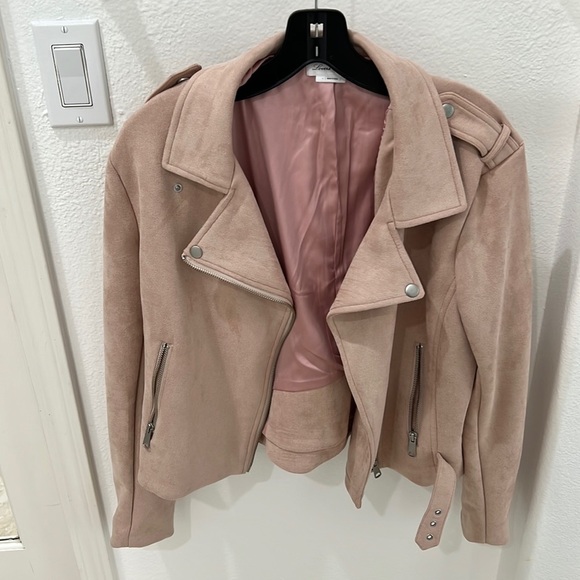 NEW Lovers + Friends Vegan Suede Moto Jacket Dusty Pink - Picture 2 of 14
